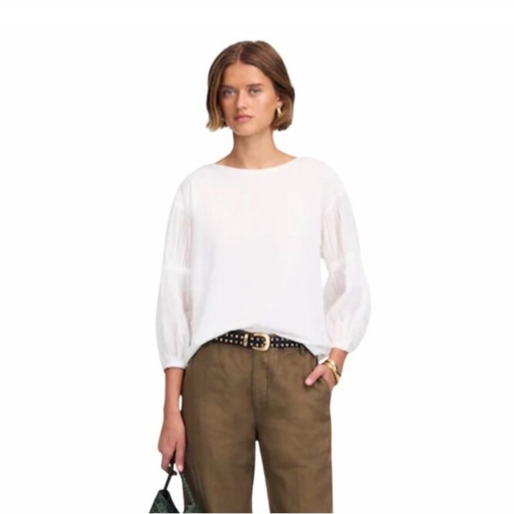 NWT Madewell Puff-Sleeve Drop-Shoulder Knit Top in White, Sizes Small